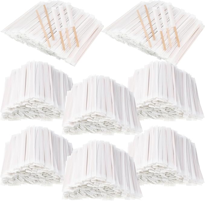 3000 Pcs Individually Wrapped Wooden Coffee Stirrers, Disposable Coffee Stir Sticks Round End Sticks Bulk Wood Stirrers for Cocktail Hot Drinks Restaurant Bar Home Office (5.5 Inch)