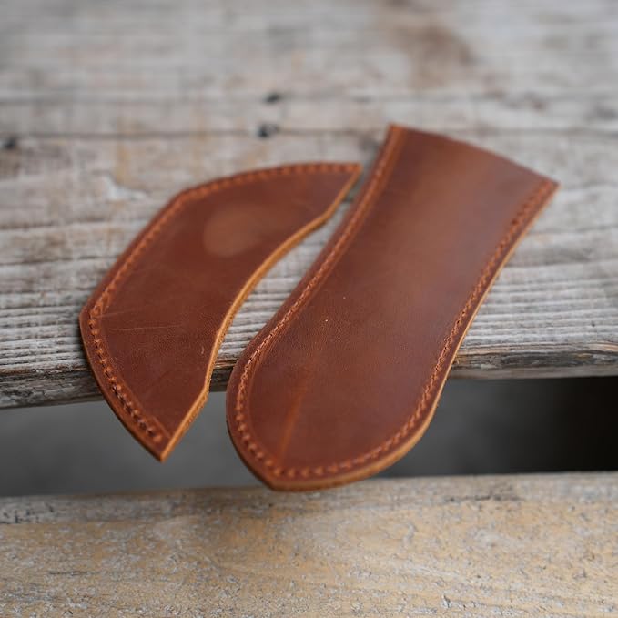 JJNUSA Leather Cast Iron Handle Cover，Skillet Handle Cover, Handmade Full Grain Crazy Horse Leather Handle Protector (2 Pack) (Brown)