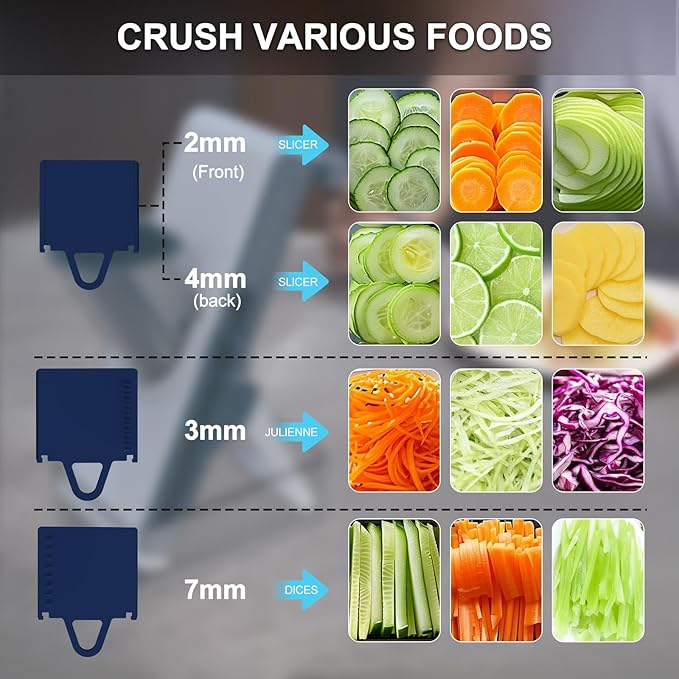 Mandoline Slicer Safe Multifunctional Dicer Adjustable Commercial Slicer Machine Stainless Steel Chopper (White Blue)