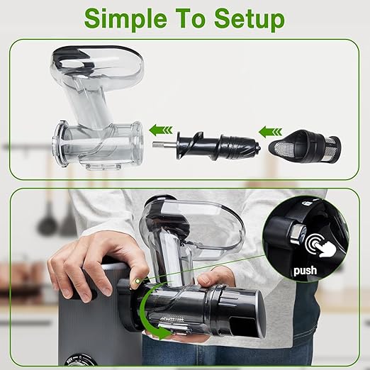 HealSmart Cold Press Juicer, Slow Masticating Juicer with 5.91-Inch Extra Wide Feed Chute, High Juice Yield, Easy to Clean for Whole Fruits & Vegetables, BPA-Free Food Grade Materials, Charcoal