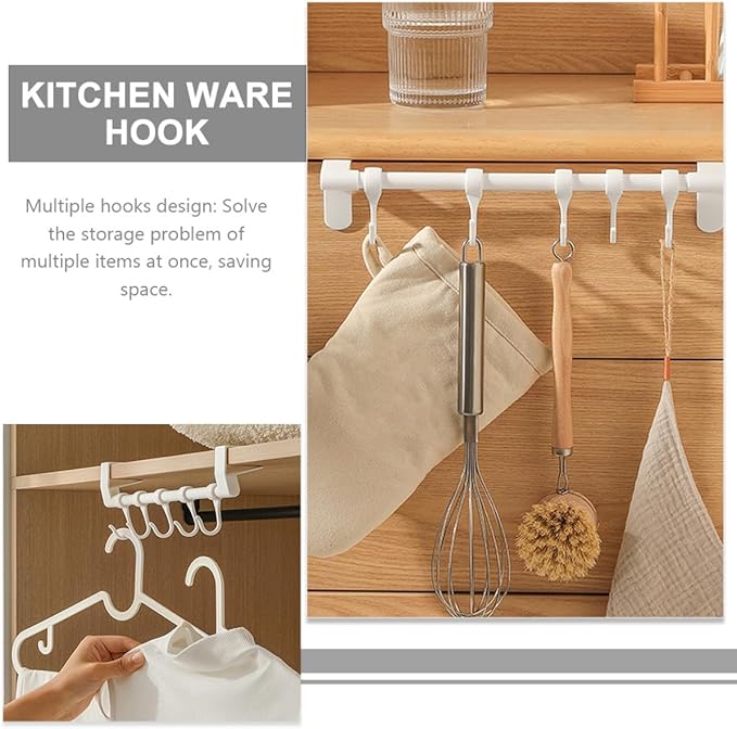 BESTonZON Kitchen Utensil Hooks 5pcs White No-Drill Adhesive Cabinet Hooks Multi-Functional Hanging Rack for Kitchen Storage and Sundries Organization