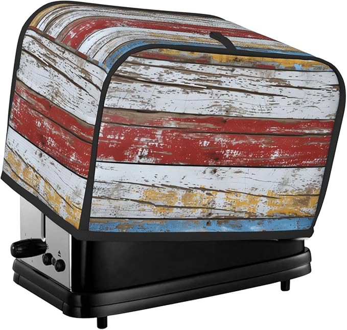 Multicolored Wood Stripes Toaster Cover 2 Slice, Cute Rural Bread Machine Cover, Washable Dust-Proof Cover for Kitchen Small Appliance Cover,with Top Handle