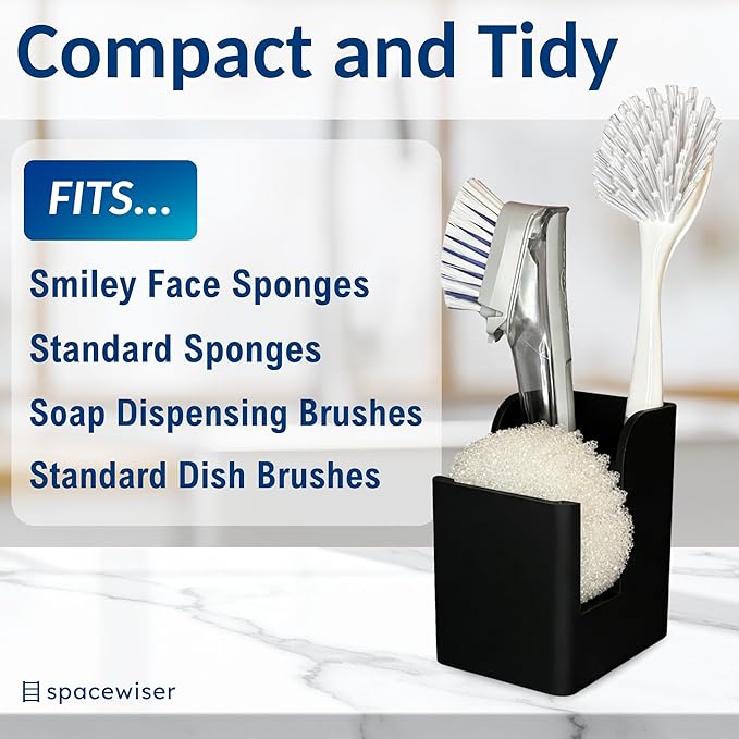 Spacewiser TidyNook Silicone Sink Caddy - Sponge Holder for Kitchen Sink, Dish Brush Holder, Fits Scrub Daddy Sponges, Scrub Mommy, and all Dish Sponges, Compact Kitchen Sinks Organizer Caddy, No Rust