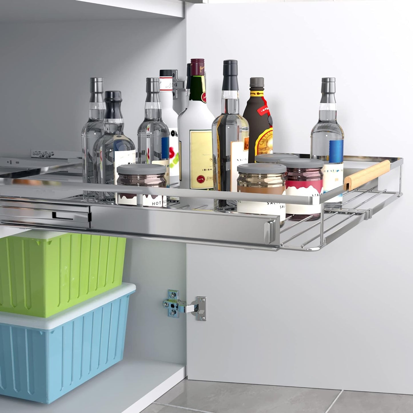 Expandable Pull Out Cabinet Organizer,11.8~18" W x 17" D Heavy Duty Slide Out Shelves Adjustable Height Cabinet Pull Out Shelves,Expandable Width Spice Rack Organizer for Kitchen Cabinet