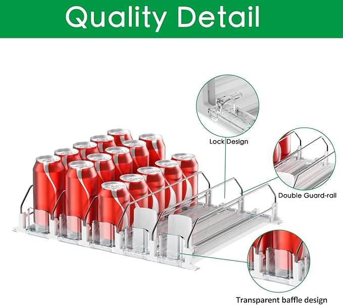 Drink Organizer for Fridge-White Automatic Pusher Glide,12oz 16oz 20oz-Soda Dispenser for Fridge-Holds up to 30 Cans