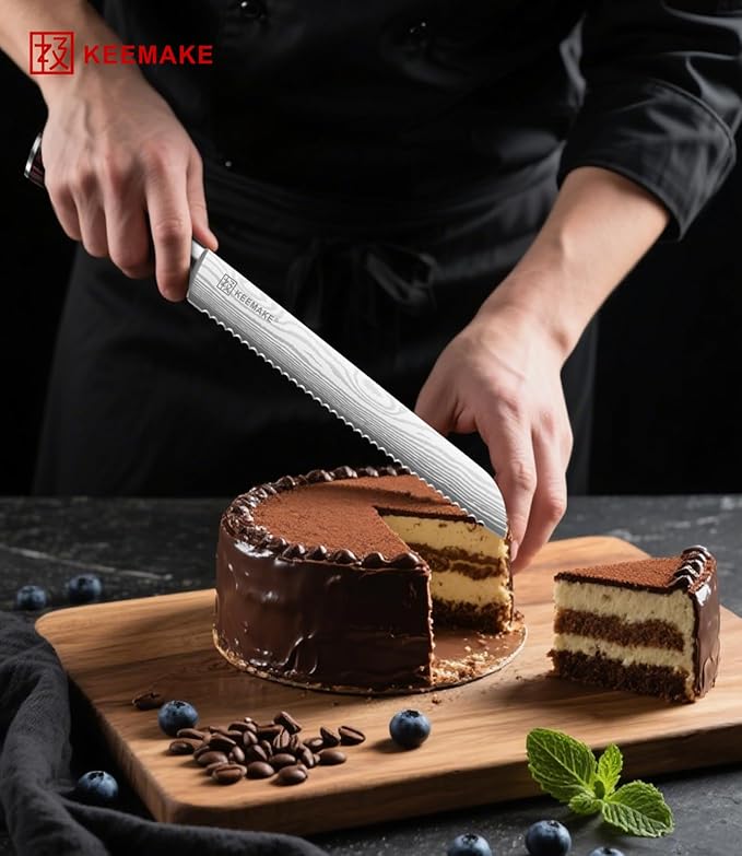 KEEMAKE Bread Knife, 8 Inch Serrated Bread Knife for Homemade Bread Ultra Sharp High Carbon Stainless Steel Blade, Professional Bread Cutting Knives for Sourdough Bread, Bagels, Cake