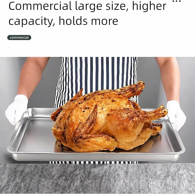 2-Pack Large 304 Stainless Steel Baking Pan Set (19.5"x13.5") - Non-Toxic Heavy Duty Commercial Grade Deep Sheet Pan, 1 Solid & 1 Perforated Pans for Roasting, Defrosting, Draining, Cooling