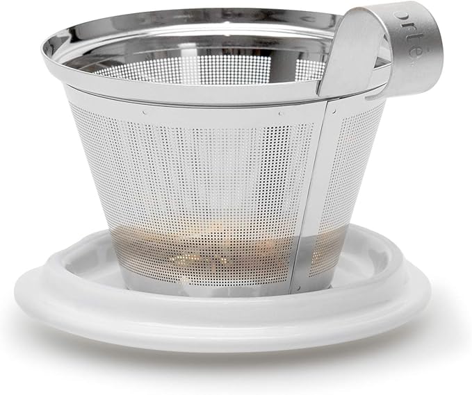 Tea Forte Double-Walled Ceramic Kati Cup, Removable Stainless Steel Infuser Basket and Lid, Steeps 12 oz Loose Leaf Tea, Dishwasher & Microwave Safe, Gifts for Mom, Noir