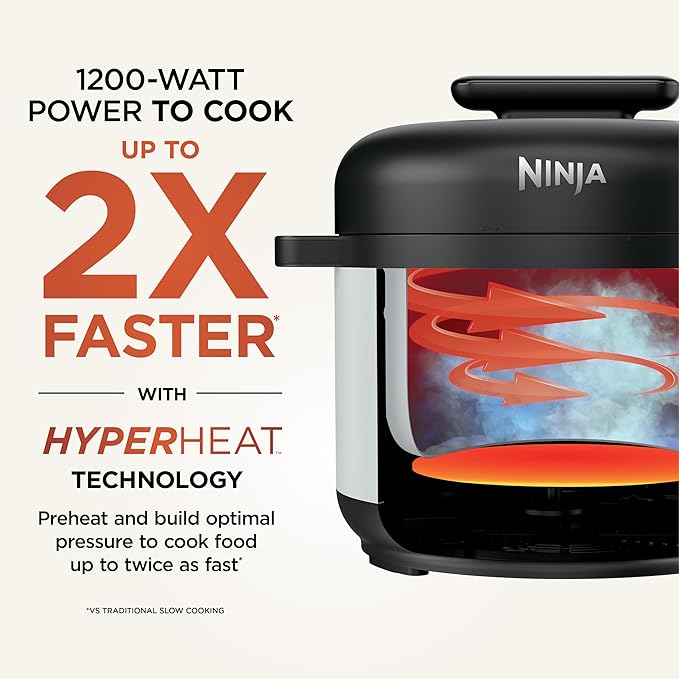 Ninja HyperHeat 9-in-1 6.5-qt Pressure Cooker | Steams, Slow Cooks, Sears, Sautés, Sous Vide, Yogurt & More | With SimpliServe Pot | Powerful 1200-Watt | White | PC201WH