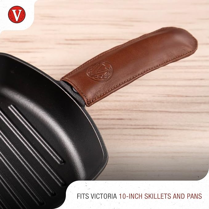 Victoria Leather Handle Cover for Cast Iron Skillets, Heat-Resistant Pan Handle Sleeve, Handmade in Colombia, Medium