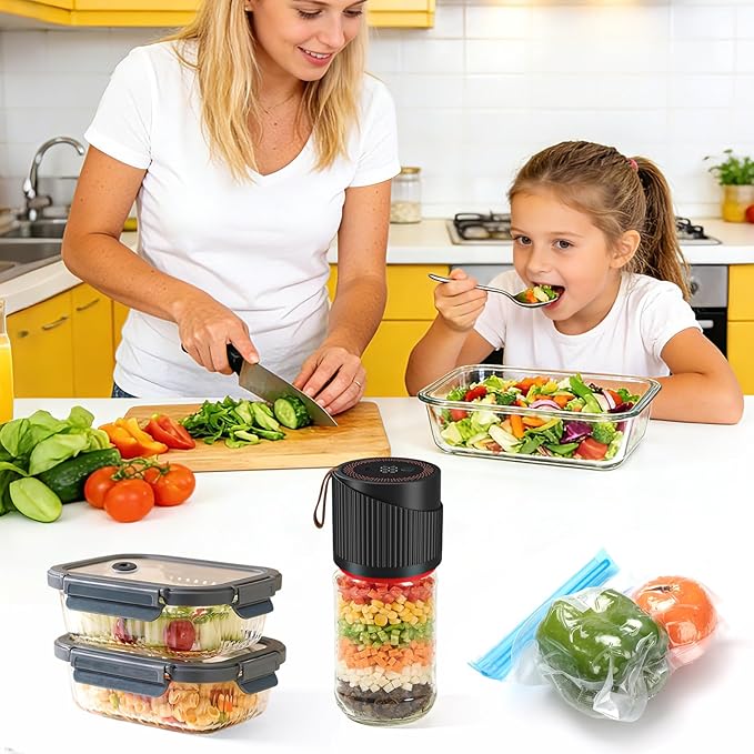 Upgraded 4-in-1Electric Mason Jar Vacuum Sealer Kit for Wide &Regular Mouth Jars,Wine Bottles,Vacuum Bags,Containers,Portable Automatic Canning Vacuum Sealer Machine for Kitchen,RV Travel Food Storage