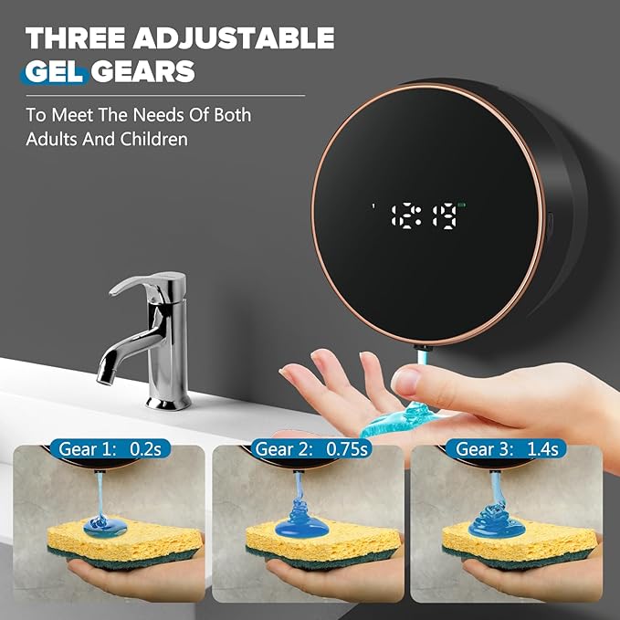 Automatic Soap Dispenser Liquid Bathroom: Wall Mount Rechargeable Touchless Adjustable Auto Smart Electric Plastic Black Soap Dispenser with Clock - Kitchen - Hand Dish Lotion Couple Kids