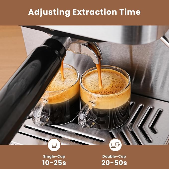 Gevi Espresso Machine with 58mm Portafilter & Milk Frother, 20 Bar Compact Expresso Machines for Home, Professional Espresso Coffee Machines for Cappuccino & Latte, Stainless Steel (Silver)