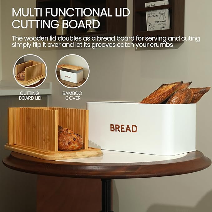 BLUBYEES Bamboo Bread Slicer for Homemade Bread with Crumb Tray & Storage Box – Adjustable Slicing Guide for Sourdough, Bagels & Sandwiches – Gift for Bakers & Bread Makers