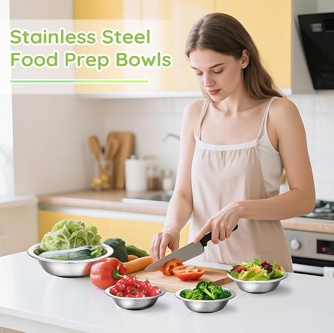 304(18/8) Stainless Steel Mixing Bowls for Kitchen, 10 Pack 6.3" 13.67 fl.oz Metal Mixing Bowls Set Stackable for Baking Serving Cooking Food Prep Storage Dishwasher Safe Lightweight