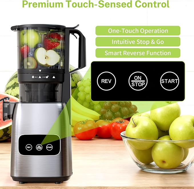 Kndko Cold Press Juicer, Juicer Machines with 5.4" Large Feed Chute for Whole Vegetables & Fruits, Professional Slow Masticating juicer with Large Auger, Self Feeding, High Juice Yield, Easy to Clean