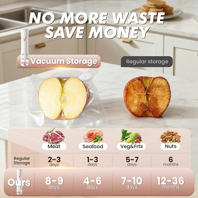 Preserve Compact Vacuum Sealer: Portable Vacuum Sealer Machine for Food Storage with 30 Reusable Vacuum Bags, Rechargeable Food Sealer Fresh Saver for Seal Meal Prep, Freezer, Storage, Sous Vide