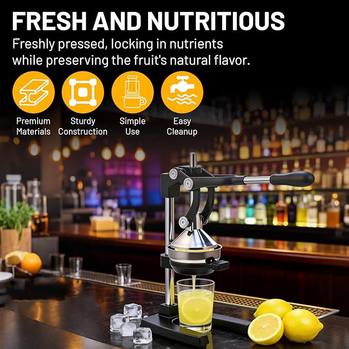 Cast Iron Juicer Hand Press for Citrus Fruits,Pomegranates,Grapefruits,Heavy-Duty Cast Iron Juicer,Lemon Squeezer Manual,with Stainless Steel Cup,Easy to Use & Clean（Black）