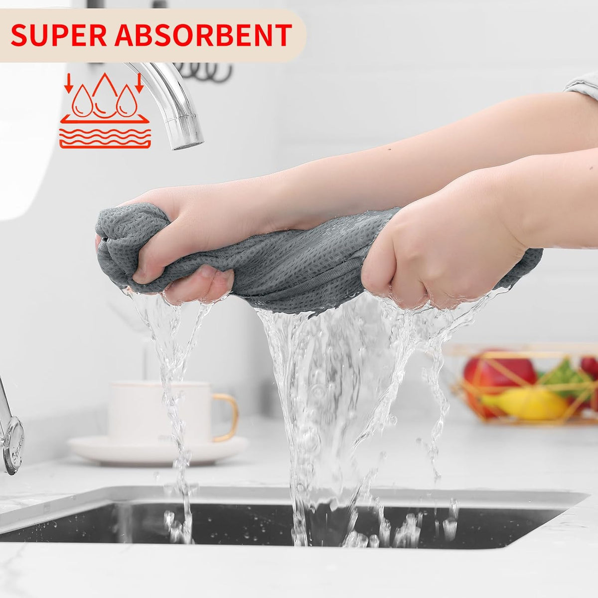 Homaxy 100% Cotton Waffle Weave Kitchen Dish Cloths, Ultra Soft Absorbent Quick Drying Dish Towels, 12 x 12 Inches, 12-Pack, Grey