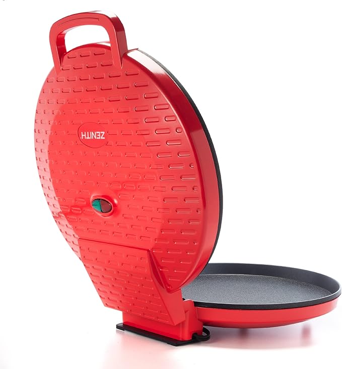 Zenith Versa Grill Non-Stick Pizza Maker Machine For Home, Calzone Maker, Pizza Oven Converts to Electric indoor Grill, Red
