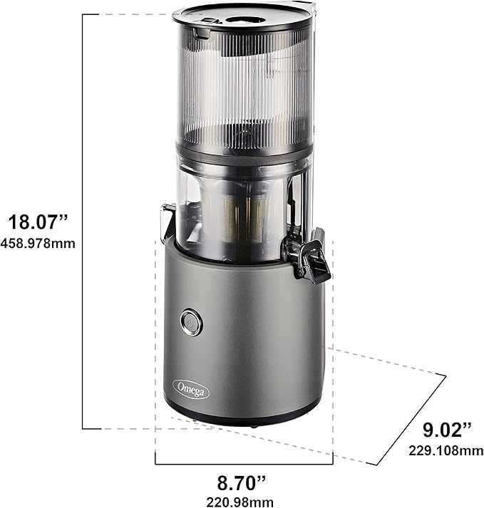 Omega Cold Press Juicer - Hands Free Vegetable and Fruit Masticating Juicer Machine with 68-oz. capacity, Extra Large Hopper for No-Prep and Whole Recipe Batch Juicing, Easy Clean, 150-Watts, Gray