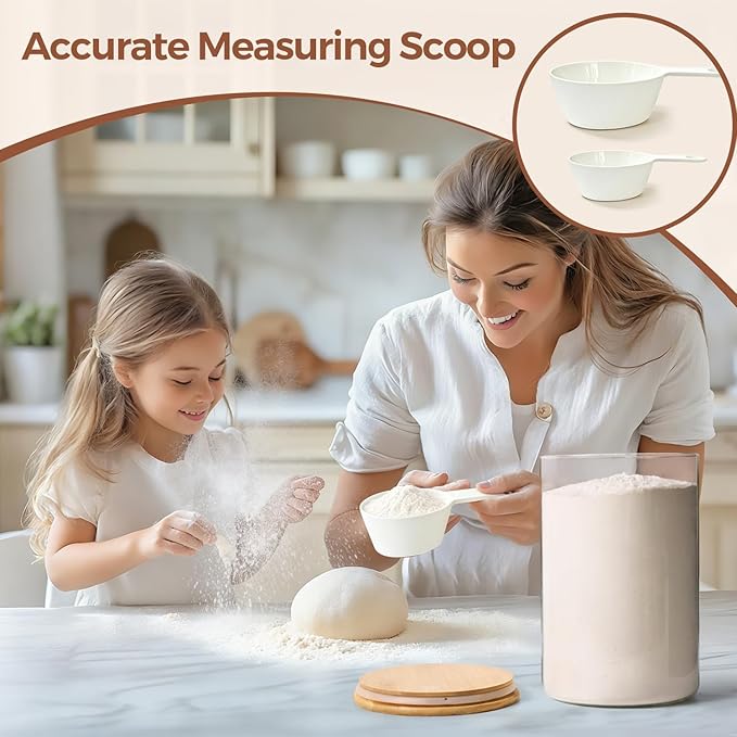 ComSaf 2Pcs Large Glass Storage Containers with Lids 4Qt, 1 Gallon Wide Mouth Flour Sugar Storage Containers, Large Capacity and Sealed for Rice, Cereal, Oat, Easy Clean and Scoop, Pantry Organization