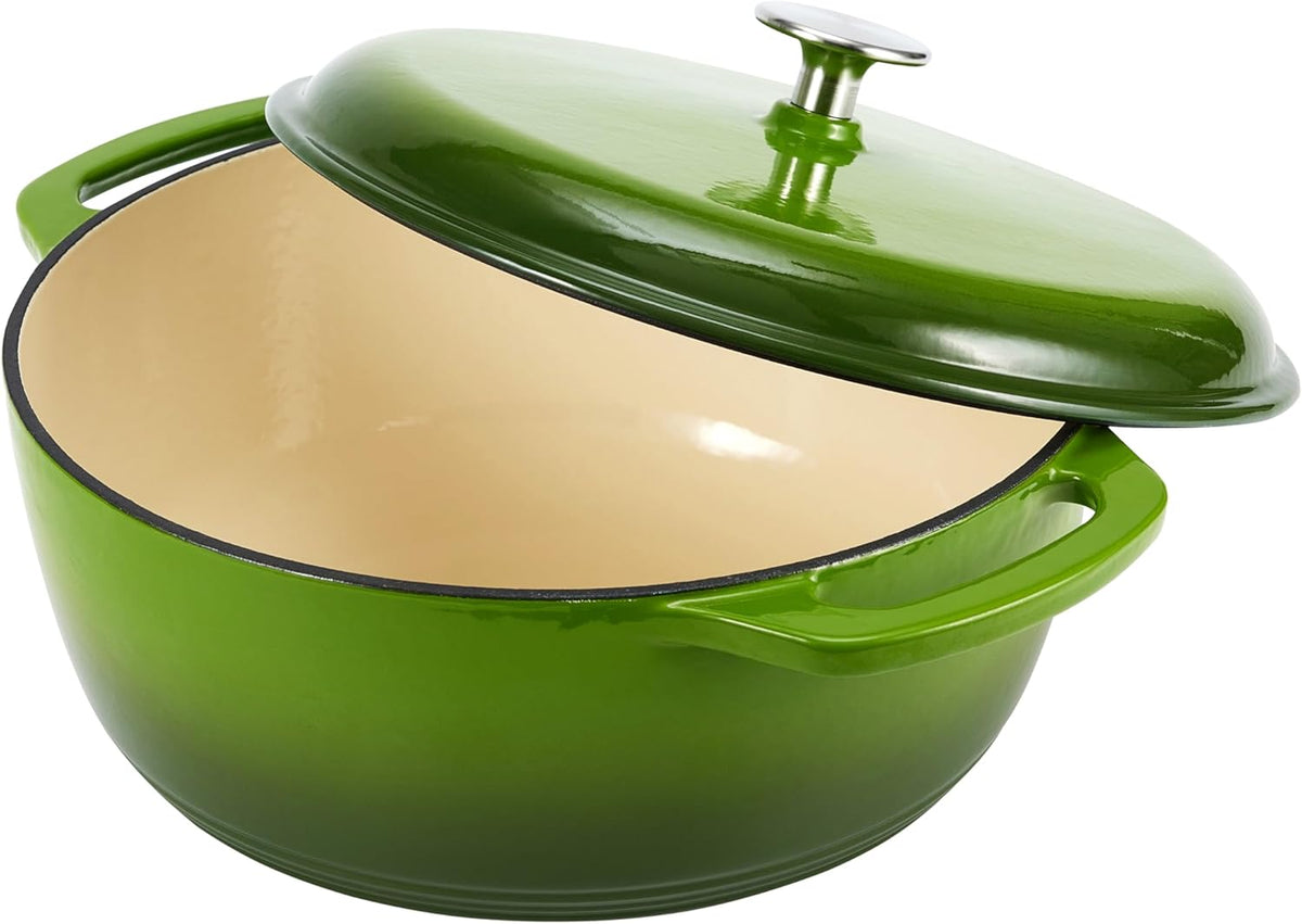 Amazon Basics Cast Iron Dutch Oven Pot with Lid, Enameled, Round, Dual Handles, Heavy-Duty, Medium, 6-Quart, Green