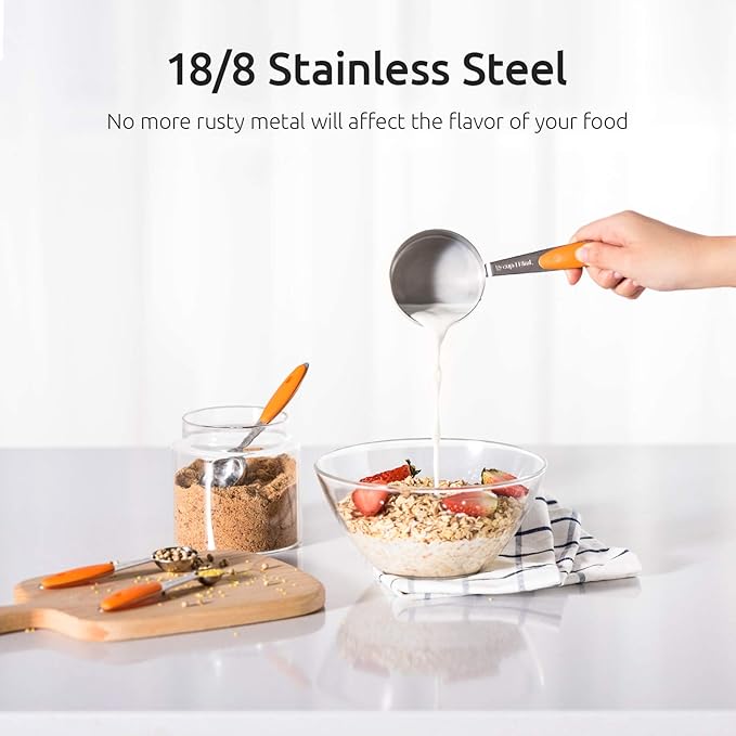 U-Taste 18/8 Stainless Steel Measuring Cups and Spoons Set and 18/0 Stainless Steel Offset Icing Spatula Set (Orange)