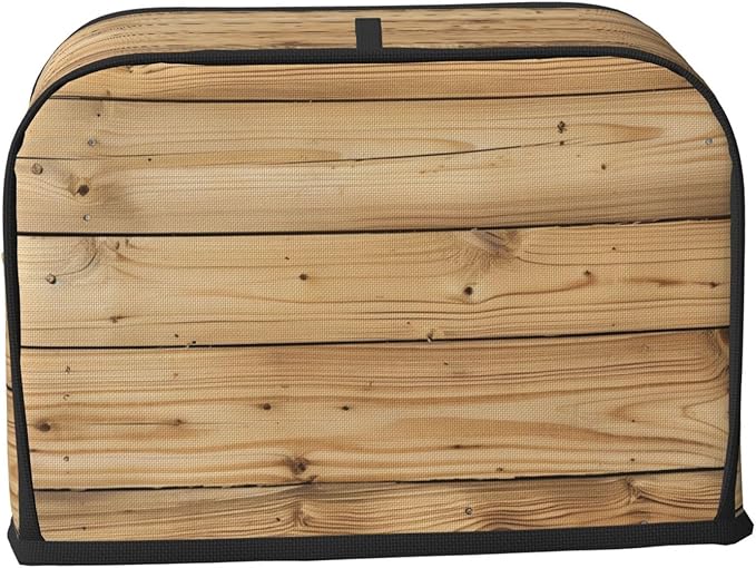 Brown Wood Texture Toaster Cover 2 Slice, Cute Rural Bread Machine Cover, Washable Dust-Proof Cover for Kitchen Small Appliance Cover,with Top Handle