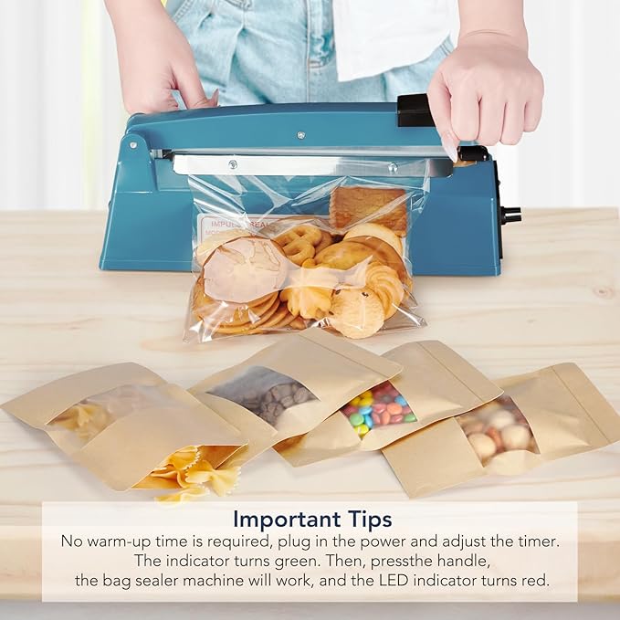 METRONIC Impulse Heat Sealer 8 Inch, Manual Bags Sealer Heat Sealing Machine Impulse, Sealer Machine for Plastic Bags PE PP Bags with Extra Replace Element Grip