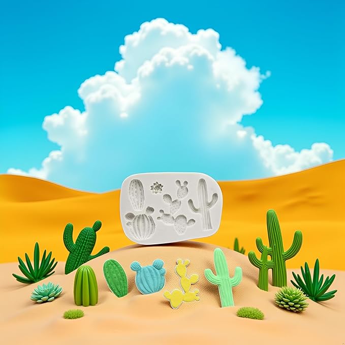 Gray Cactus Silicone Fondant Mold Cacti Chocolate Candy Mold For Cake Decoration Cupcake Topper Sugar Craft Polymer Clay Gum Paste Fondant and Gum Paste Molds Pastry and Baking Molds