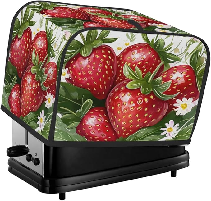 Tropical Fruit Strawberry Flower Toaster Cover 4 Slice Dust and Fingerprint Protection Toaster Bread Maker Covers Washable Kitchen Small Appliance Covers for Kitchen Accessories Decor Bakeware Gift