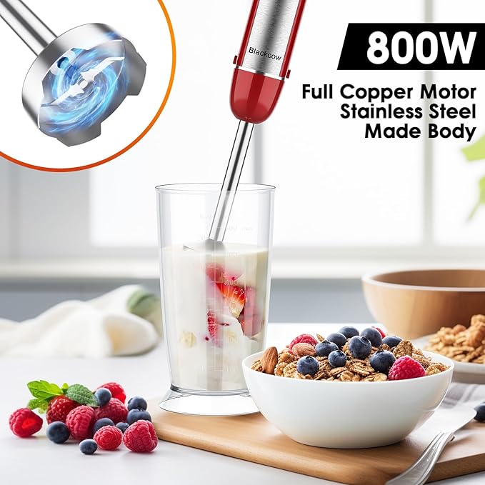 Immersion Blender Handheld 5 in 1, 800W 6 Speed Stick Blender ETL Certified, Stainless Steel BPA-Free with Chopper Whisk Frother for Soup Baby Food Smoothies