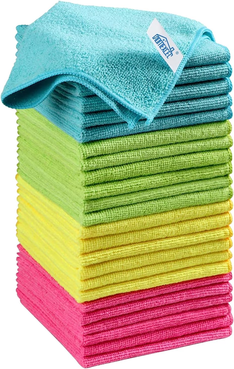 HOMEXCEL Microfiber Cleaning Cloth, 24 Pack Cleaning Rags, Cleaning Towels with 4 Color Assorted, 11.5"X11.5"(Green/Blue/Yellow/Pink)