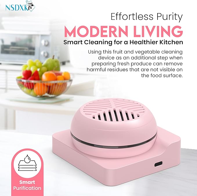 Fruit and Vegetable Washing Machine, Fruit Vegetable Cleaner Device, Portable USB Wireless Veggie Wash with Purification Technology, for Washing Fruits, Vegetables, Rice, Meat, Pink