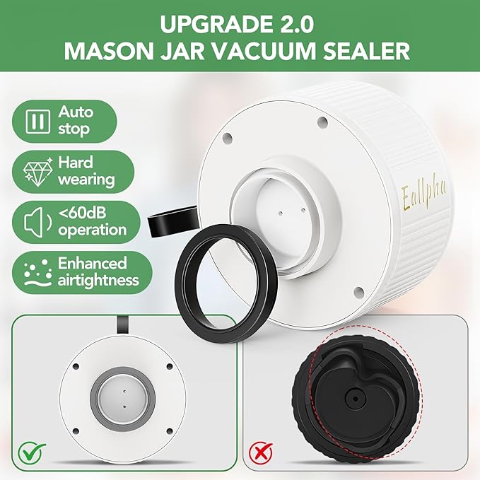 Electric Mason Jar Vacuum Sealer Kit – Automatic Jar Sealer for Wide & Regular Mouth Mason Jars, Food Storage Vacuum Sealer for Coffee Beans, Dry Food & Meal Prep Includes 30 Lids