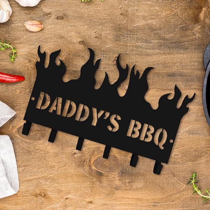 Generic Personalized BBQ Cooking Utensils Wall Hooks Rack for Dad Custom Grilling Tool Organizer Barbecue Tool Metal Storage Holders Grill Cutlery Hanger Father's Day Utensils Hanging Hooks (Style 2)
