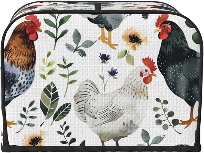 Summer Rooster Covers for Toasters 4 Slice,Cute Funny Bread Machine Cover with Handle,Washable Stain Resistant Kitchen Small Appliance Cover Dining Decor