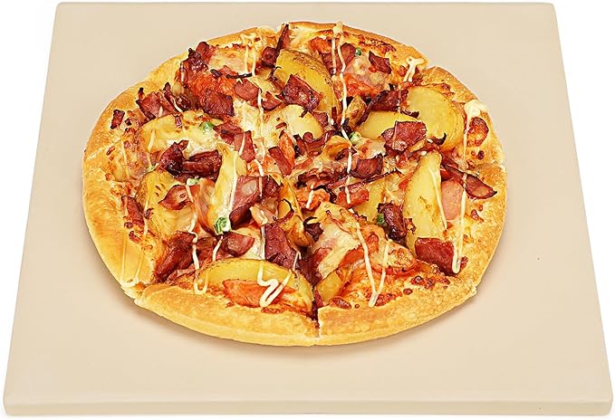 Salomayes 12x12 Inch Cordierite Pizza Stone for RV Oven and Grill, Square Baking Stone, Perfect for Pizza, Bread, Pie, BBQ, Durable and Safe, with Plastic Scraper