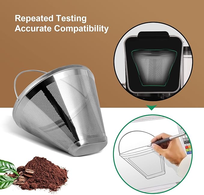 Reusable Coffee Filter Coffee Maker Filters, 304 Stainless Steel Replacement Permanent Basket Filter for Ninja Coffee Bar Brewer Ninja CFP301 DualBrew Ninja Coffee Makers