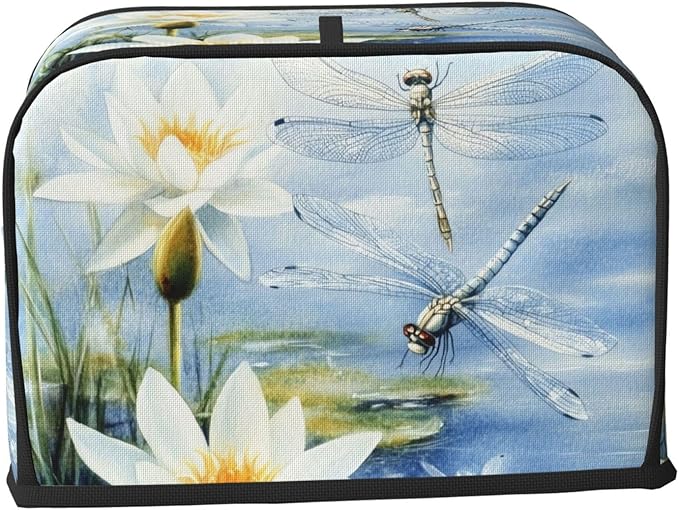 Light Blue Dragonflies Toaster Cover 2 Slice, Cute Country Bread Machine Cover, Washable Toaster Kitchen Small Appliance Cover Stain Resistant,with Top Handle