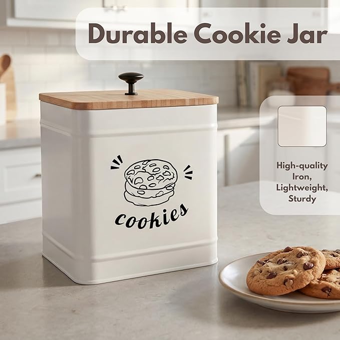 PERFNIQUE Cookie Jar with Lid Airtight, Cookie Tin with Bamboo Lid, Cute Cookie Jars for Kitchen Counter Decorative, 1 Gallon Food Storage Container for Candy, Cookies, Dessert, Farmhouse Home Decor