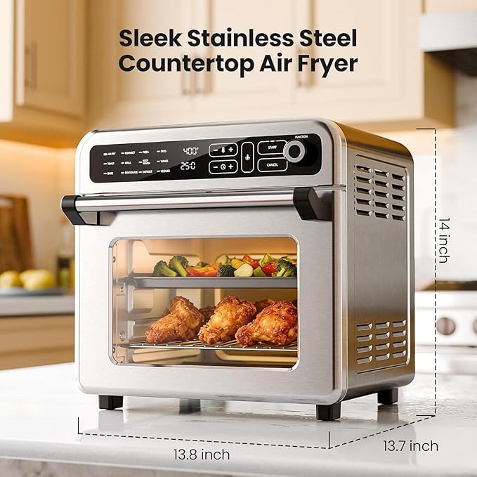 Kismile 18QT Air Fryer Toaster Oven Combo, 12-in-1 Countertop Convection Airfryer Oven, Adjustable 70–450℉ Temperature, Bake, Roast, Reheat & Broil, Fits 8-10″ Pizza, Complete Accessories Included