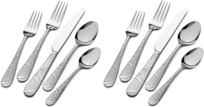Pfaltzgraff Garland Frost 53-Piece Stainless Steel Flatware Serving Utensil Set and Steak Knives, Service for 8 (Pack of 2)