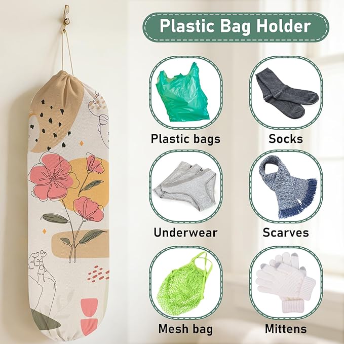 2PCS Boho Plastic Bag Holder for Kitchen Essentials, Reusable Hanging Grocery Bag Organizer, Washable Large Grocery Trash Garbage Bags Storage Dispenser Boho Kitchen Decor-07