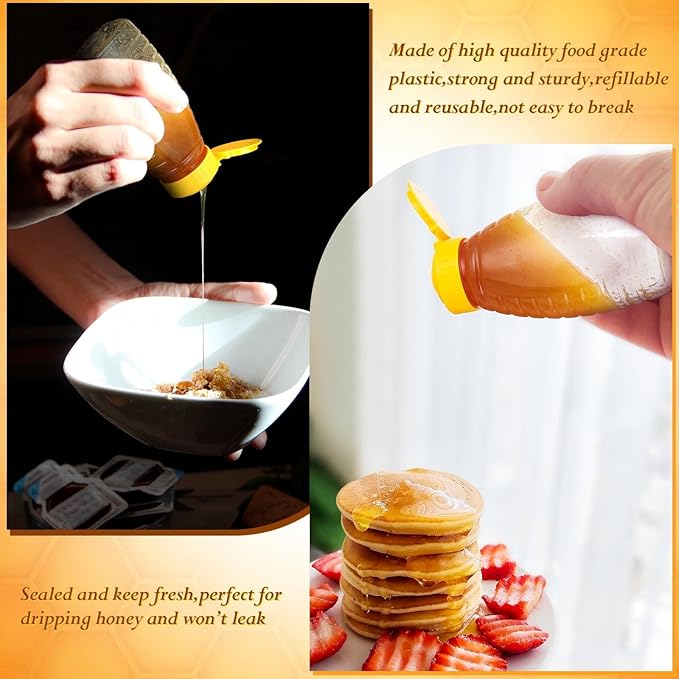 Eccliy 32 Pcs Clear Plastic Honey Jar Empty Honey Bottles with Caps Refillable Containers Leakproof Squeeze Bottle Container Holder with Flip Lid for Storing (12 oz,Yellow)