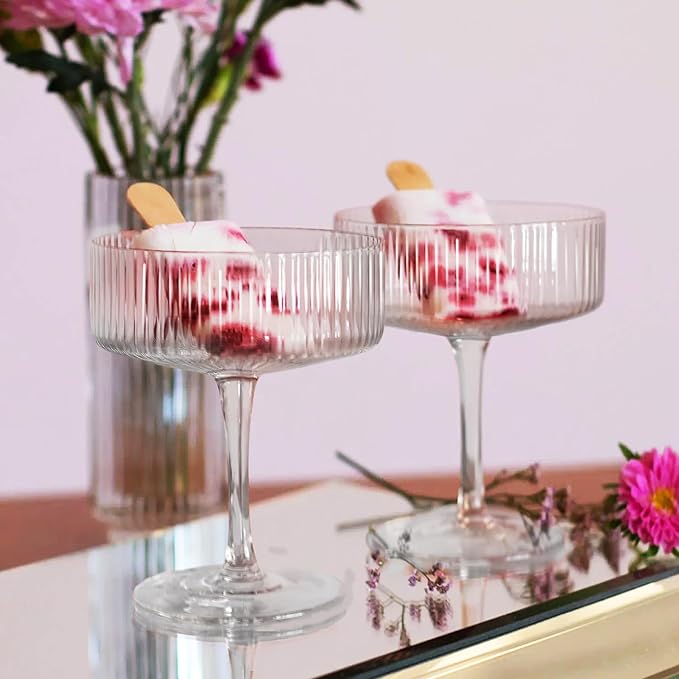 Montex 6 Pcs Coupe Glasses 10 oz, Martini Glasses, Margarita Glass, Ribbed Glassware, Classic Vintage Cocktail Galssware, Pefect Gift for Cocktail Lovers