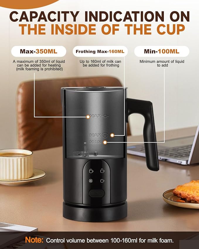Milk Frother and Steamer, 4-in-1 Automatic Electric Milk Frother 11.8oz/350 ml, Instant Hot and Cold Foam Maker, Milk steamer Heater Foamer Warmer for Coffee, Cappuccino, Macchiato, Latte
