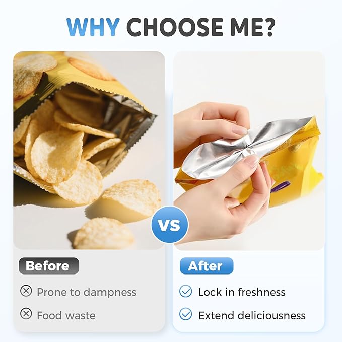 Mini Bag Sealer, Upgraded 2 in 1 Mini Bag Sealer with Cutter and Magnet, Magnetic Portable Plastic Bag Sealer for Snacks, Chips, Food Freshness Storage (1, White)