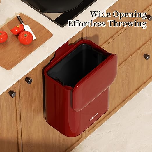 Hanging Stainless Steel Trash Can, 1.6 Gallon /6L Small Compost Bin for Kitchen Cabinet, Bathroom or Office (Black)